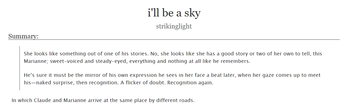 windcutters's tweet photo. [fe3h] i'll be a sky | mariclaude feat. some very important golden deer gen brushstrokes, t, 21.7k, future fic with flashbacks

in which claude and marianne arrive at the same place by different roads 🍃

https://t.co/rD9CVZZLmP https://t.co/Sqfgozf6wZ