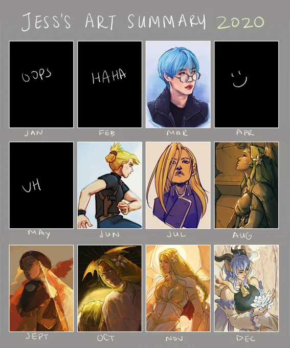 my #artsummary2020 aka wow i did draw more rhea pieces than i remember and wow i rly did not art for the first half of the year 