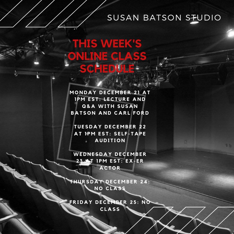 SBStudioLLC's tweet photo. #acting #actors #actorslife #actress #actor #zoom #actingclass #actingcoach #susanbatsonstudio #monologuechallenge #selftapechallenge #oneminutemonologuechallenge #quarantinemonologues #castingdirector #film #theater #tv #setlife #filmindustry #pilotseason #selftape #audition https://t.co/LZbnQ4N1eH