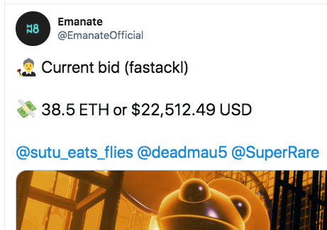 9/I looked at the bidding and saw that  @MaxStealth5 was leading with a 35≡ bid. My DJ friend reckoned that bid was low, so I chucked in a bid for 38.5≡. That's a lot of ETH for me, but I didn't expect to win so I thought screw it, I'll get my eth back in a day anyway