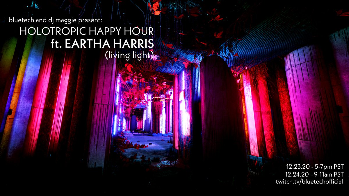 Honored to announce that <a href="/iambluetech/">Bluetech</a>  has invited me back to DJ his #twitchstream this week!

Happening this Wednesday PM &amp; Thursday AM for a cozy 2 hours of #music, curated #visuals, and fun conversation at Holotropic Happy Hour!

RSVP and event link → facebook.com/events/3957231…