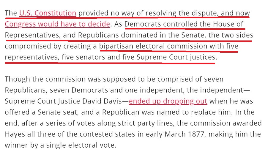 "The U.S. Constitution provided no way of resolving the dispute, and now Congress would have to decide. As Democrats controlled the House of Representatives, and Republicans dominated in the Senate"...This is where it gets interesting. Think McConnell has no leverage? Wrong.