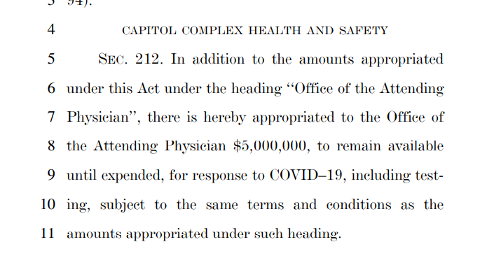 An extra $5,000,000 to make sure politicians have immediate access to COVID care and testing. *whistles Hunger Games tune*