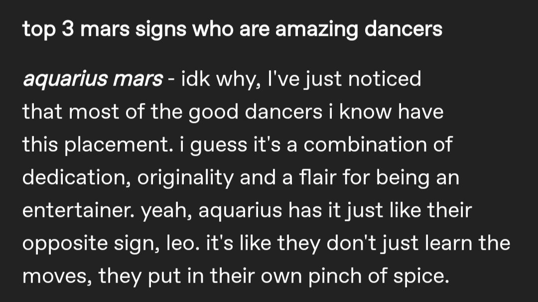 (observation in the pic is not mine)mars is action, can also be one's vibe. aquarius mars wants things to be a certain way bc aqua is idealistic and stubborn.who has aqua mars? hanbin. you know who else also has aqua mars? one of the best dancers in kpop right now, jhope.
