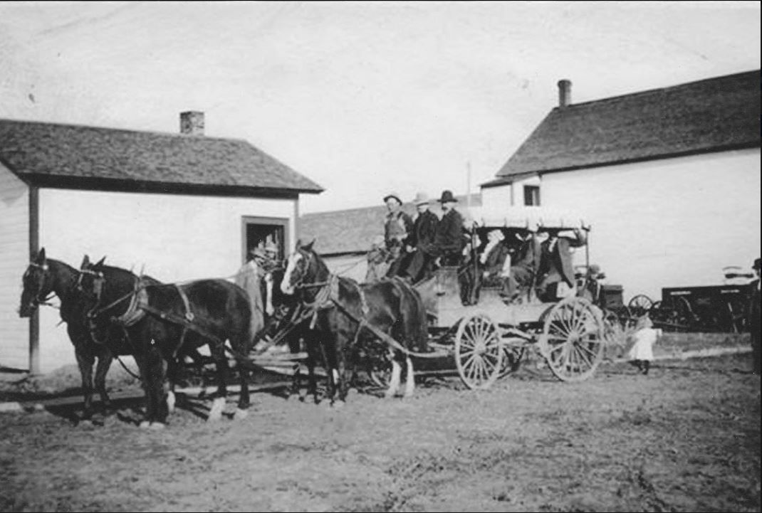 Grass Range, Montana. Grass Range was located by J. H. Charters in 1890; he built a general store, hotel and livery stable to serve the early ranchers. He sold the townsite to the Milwaukee Railroad in 1893. Grass Range Stage. #mthistory #montana #history  buff.ly/2WnYqeQ