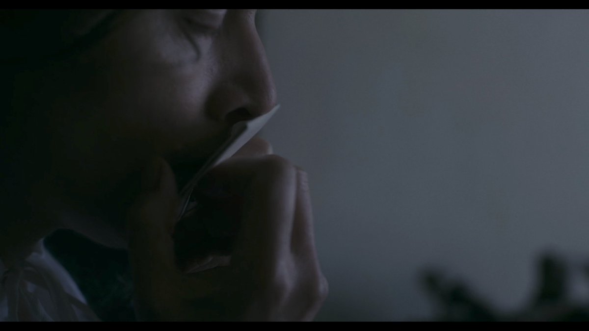 Receiving a letter from one's love is a sensuous experience in  #Ammonite.Sound—the ringing of the shopkeepers bell.Sight—the vision of a lover's handwriting. Smell—the envelope's scent.Taste—the letter passes over her lips.Touch—the feel of the letter as it is unfolded.