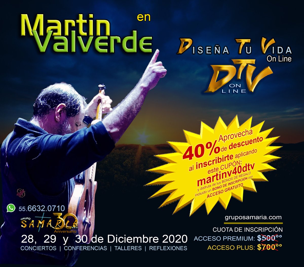 Martín Valverde estará en #DiseñaTuVidaOnLine Inscríbete ya en gruposamaria.com