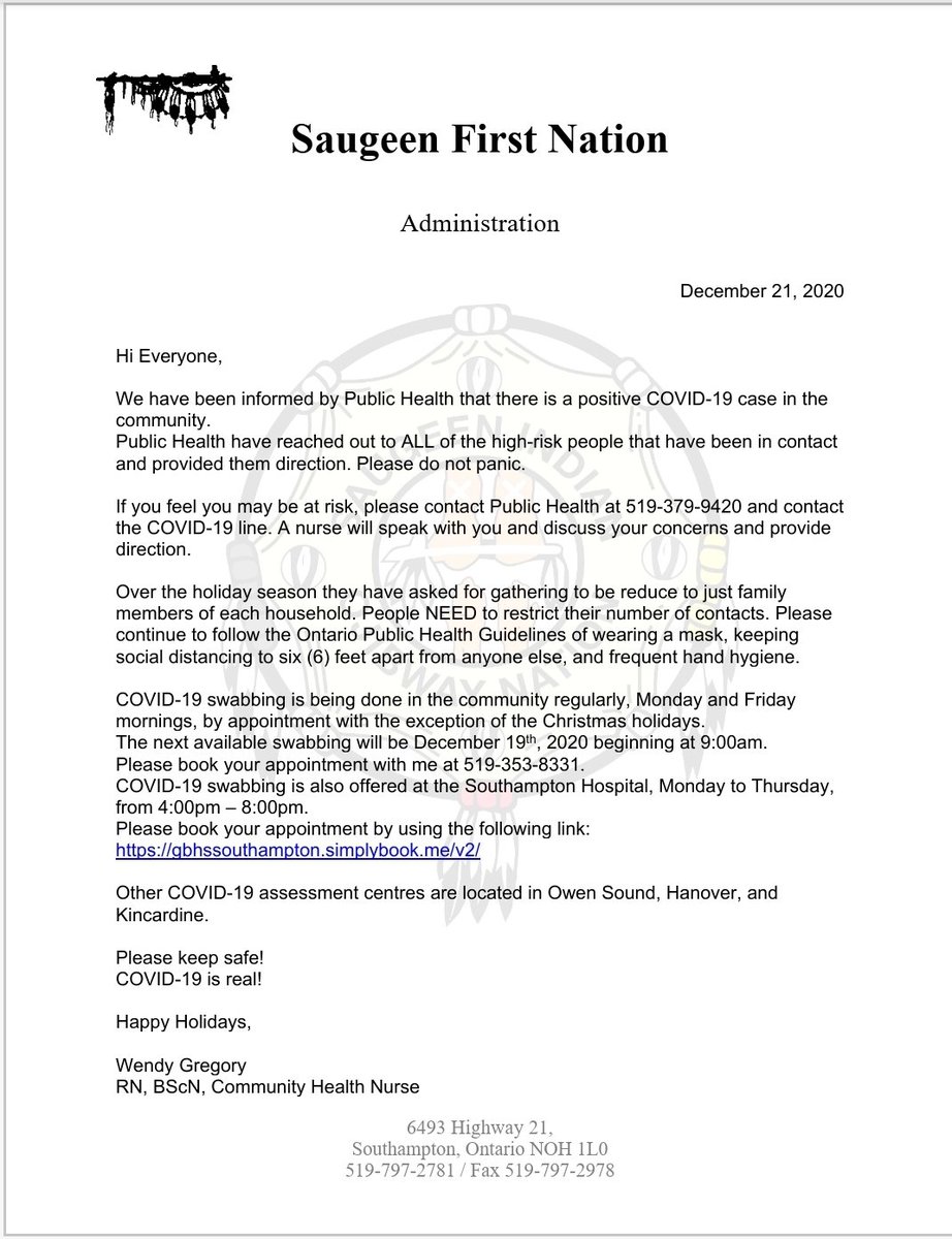 SaugeenFN's tweet image. SFN COVID-19 Notice
