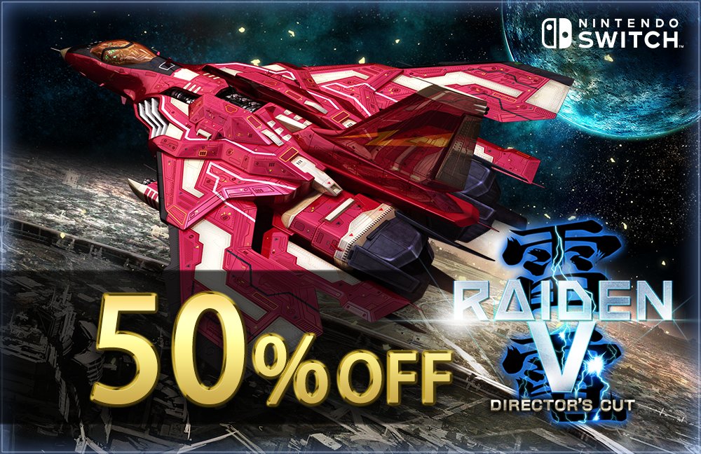 moss_raiden's tweet photo. 【期間限定50%OFF SALE】
本日よりNintendo Switch 『雷電V Director's Cut』DL版が５0％OFFのお得価格で販売中でございます。1/11(月)まで期間限定となっております！よろしくお願いします～
https://t.co/zdlcOoldjA https://t.co/S2PIbT8oSt