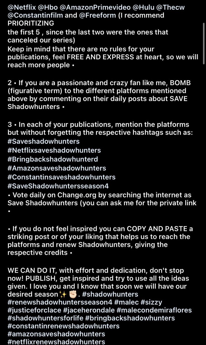 shadowsallop's tweet photo. This is a bit of what I've been doing in Insta✨.Please apply it here as well,WE BREAK NOTIFICATIONS FROM:@netflix @NetflixLifee @ConstantinFilm @HBO @FreeformTV @TheCW @PrimeVideo through quoted tweets and tagging in your posts PLS🙏🏻#saveshadowhunters #justiceforclace https://t.co/QB43jARKsU