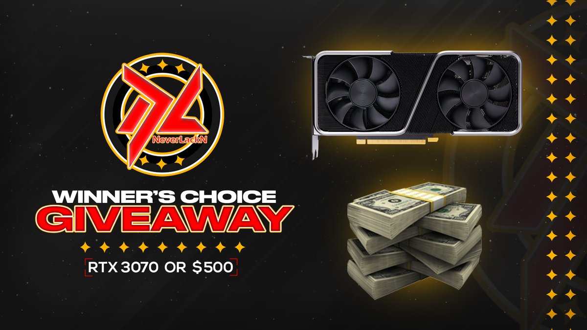 We're giving a #RTX3070 or $500 to one lucky winner that retweets this and tags a friend within the next 72 hours.

You must follow @TeamNeverLackN and us to win. #RTXOn