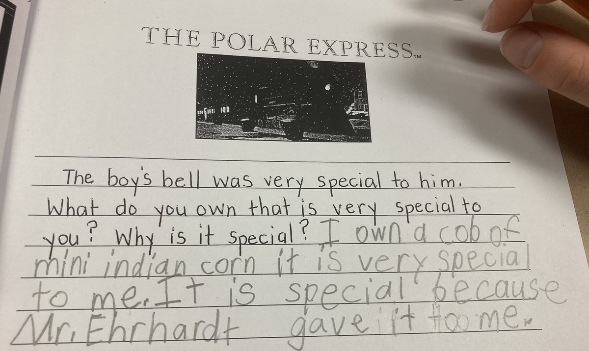 What do you own that is special to you? After reading the Polar Express, the third graders did some thinking! Some answers included an ornament to remember Grandpa, corn from our Trucker Buddy, and a bunny that you need to value while you can!! #giftsfromtheheart #ReedsvilleSD