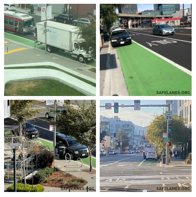 I wonder how many reports are necessary before the SFMTA decides that they need to make changes? These photos do not show a safe bike lane. Is the concern that stopping drivers from parking in the bike lane will force them to park in the bus lane? 3/