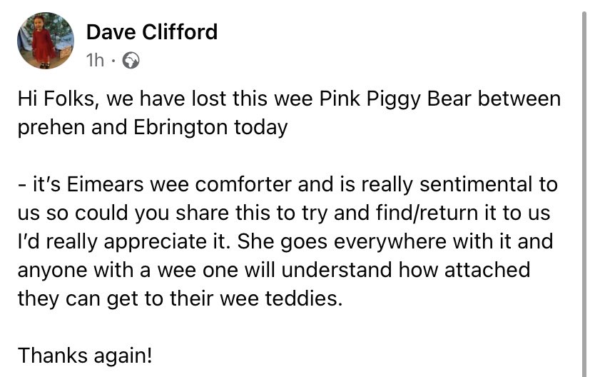 NWSharingZone's tweet photo. .@NWSharingZone RT @derryparkrun @MSAssocs @jcreswell1 @YourEbrington @MarkLusby @markyptweets @patramsey_ @walledcitybrew #PiggyBear #Lost #Waterside #Prehen #Ebrington #Derry #Londonderry #Doire https://t.co/v8dtGzv9JG