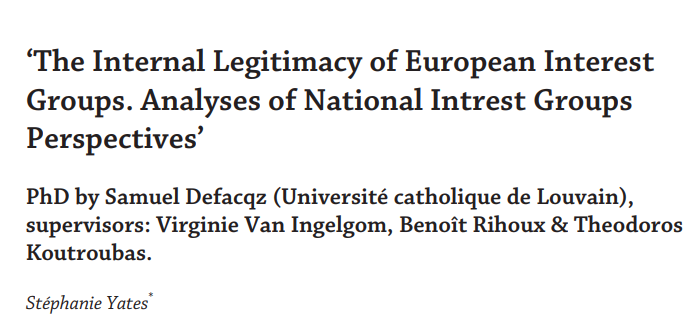 PolLowCountries's tweet photo. "Stéphanie Yates reviews
‘The Internal Legitimacy of European Interest Groups. Analyses of National Intrest Groups Perspectives’
PhD by Samuel Defacqz @SamuelDefacqz #PhDReview https://t.co/WAkU6TetH1" https://t.co/IBOwK51KJQ