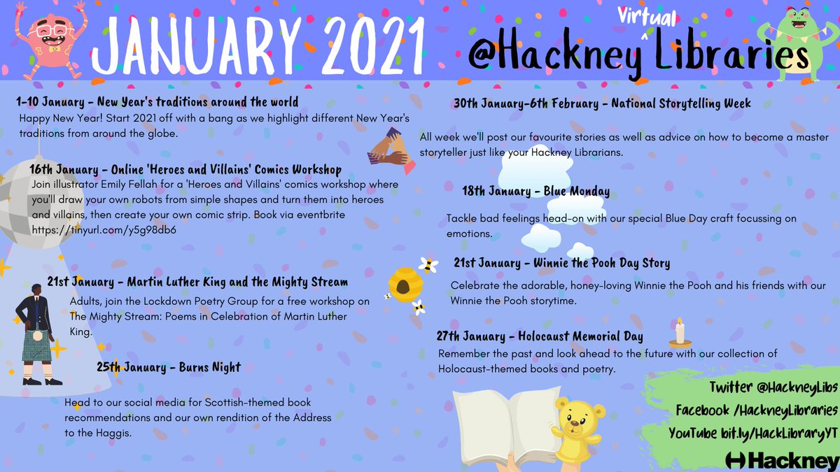 Check out our schedule for January. How about a drawing workshop for children with Emily Fellah? book here tinyurl.com/y5g98db6