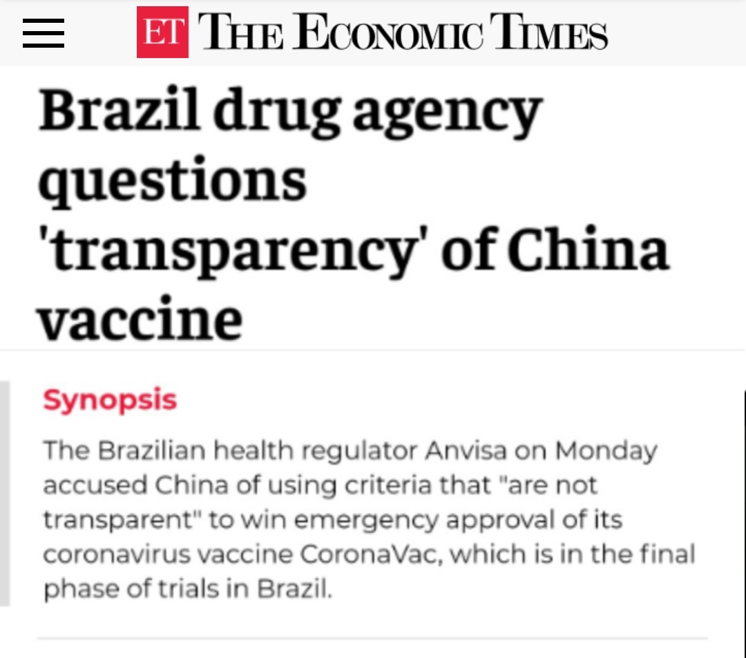 How come many countries will vaccinate millions with Chinese vaccines without full trial results? Has anyone seen phase 3 trial results of Sinovac or Sinopharm? No, but they will not say even a single word against them.