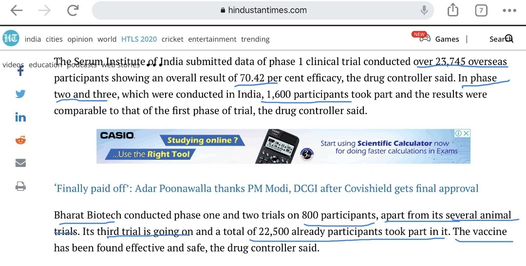 The Phase III efficacy trial of Serum's vaccine & Bharat Biotech's Vaccine has been found to be safe as per the data available till date by the Drug Controller General of India. DCGI is the body to decide on the safety and procedures of new drug administration.