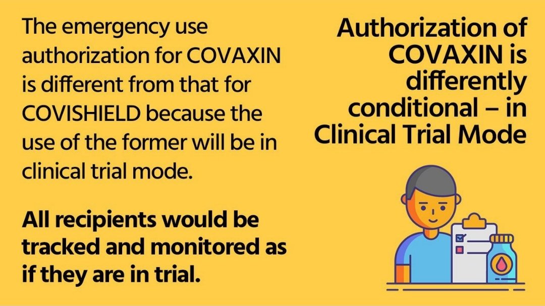 EUA for COVAXIN differs from COVISHIELD because its use will be in clinical trial mode. All COVAXIN recipients to be tracked and monitored as if they’re in trial. Explaining science to them is like playing the violin in front of a donkey! Complete waste of time.