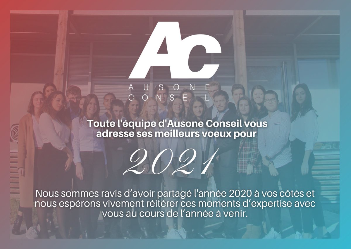 ✨BONNE ANNÉE 2021✨

Toute l'équipe d'Ausone Conseil vous adresse ses meilleurs voeux de réussite et de santé pour cette nouvelle année 🥂

#voeux #NouvelAn
#Annee2021