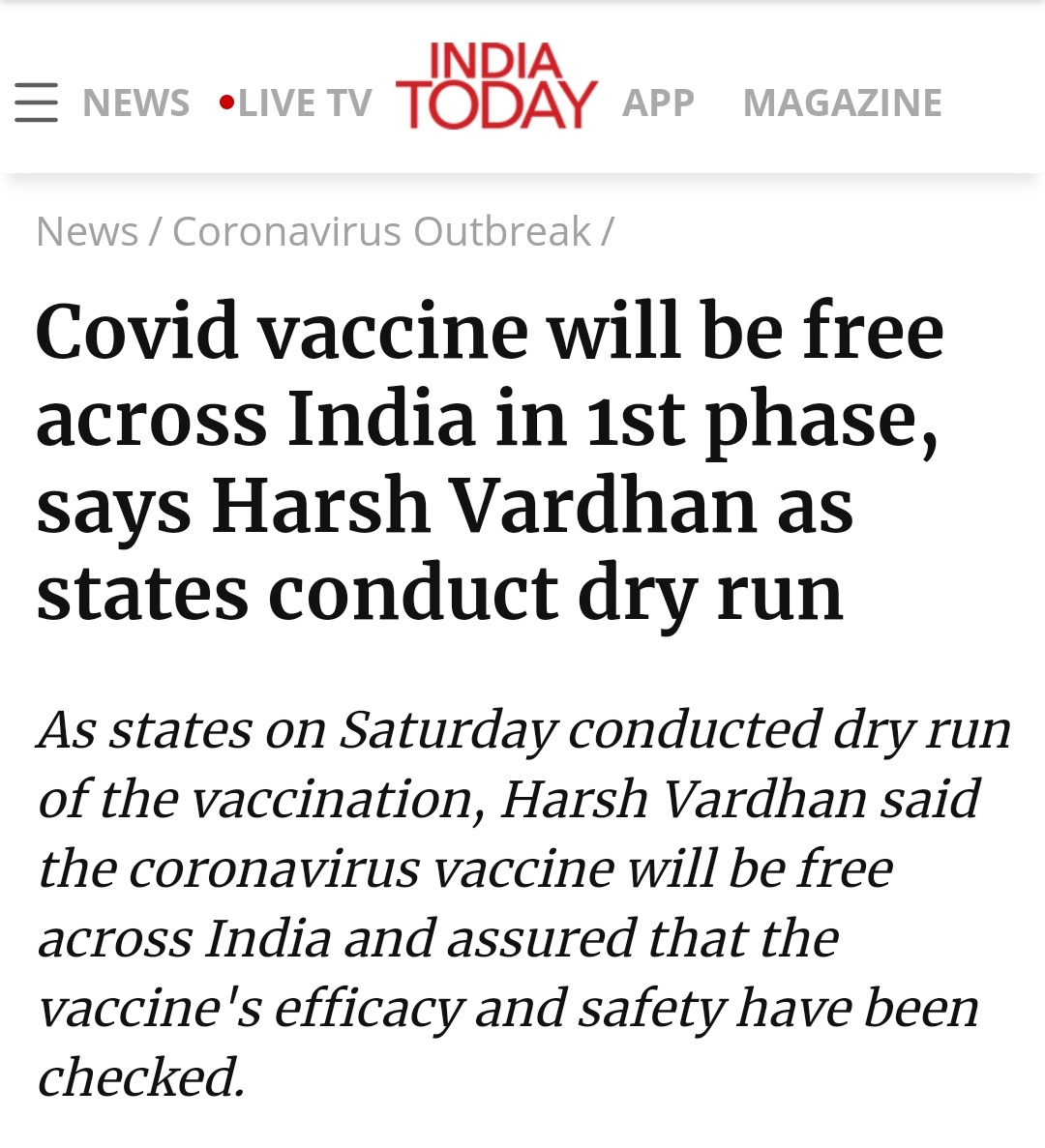 Vaccination is done to prevent hospitalization, deaths & decrease disease intensity and duration. Approved Covaxin vaccine has efficacy, it’s safe, readily available, it’s affordable (will be 𝐅𝐫𝐞𝐞, as per  @drharshvardhan) and easily transportable.