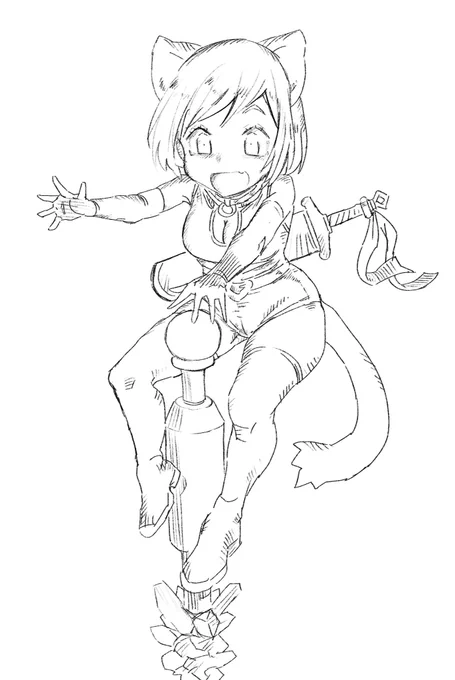 年賀絵です(どこかの海辺で石化したニャン子) 