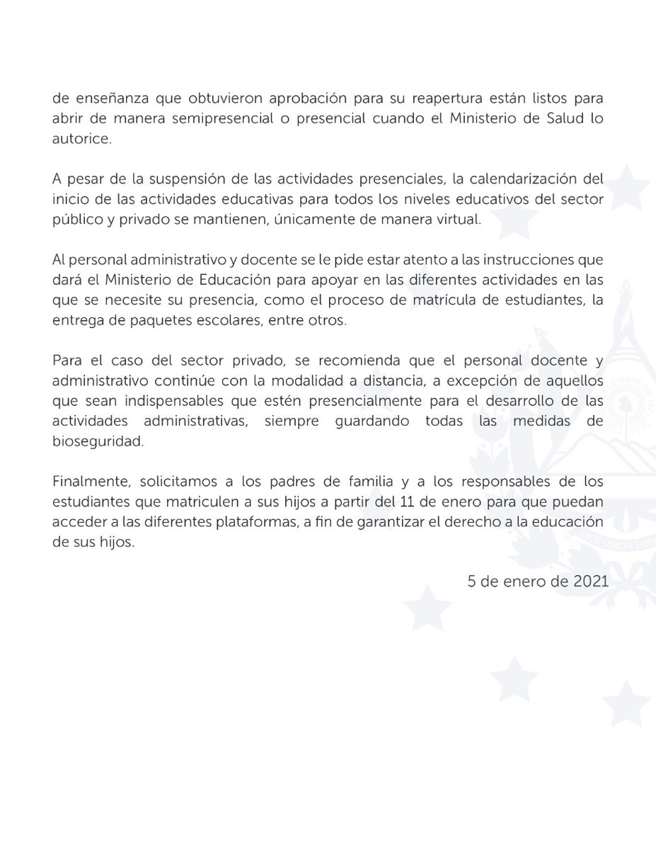 EducacionSV's tweet image. Comunicado sobre suspensión de actividades educativas presenciales.