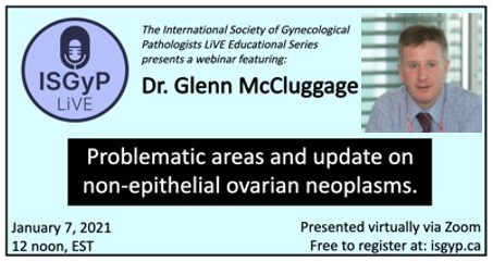 ISGyP welcomes 2021 with its first LiVE webinar this Thursday 01/07 at noon EST. This one is on non-epithelial ovarian tumors, with no other than Professor Glenn McCluggage. As always, attend for free. Check this and other upcoming events at isgyp.ca