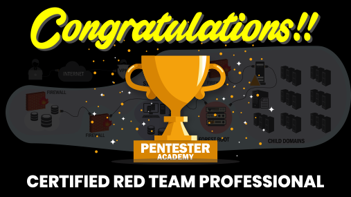 SecurityTube's tweet photo. Congratulations to @Rahul_R95 for clearing our Certified Red Team Professional exam! #ADLab #CRTP #PentesterAcademy cc @nikhil_mitt https://t.co/gUx9gbXHsq https://t.co/Rg3bqnR8kO