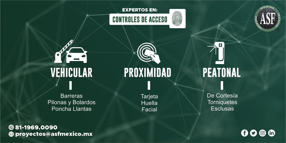 #ASFMexico Especialistas en Sistemas de Seguridad Electrónica. Le ofrecemos soluciones en hardware, cerrajería, cerraduras electrónicas y productos de control de acceso peatonal y veicular. Servicio de venta, instalación, mantenimiento y renovación de equipos y sistemas.