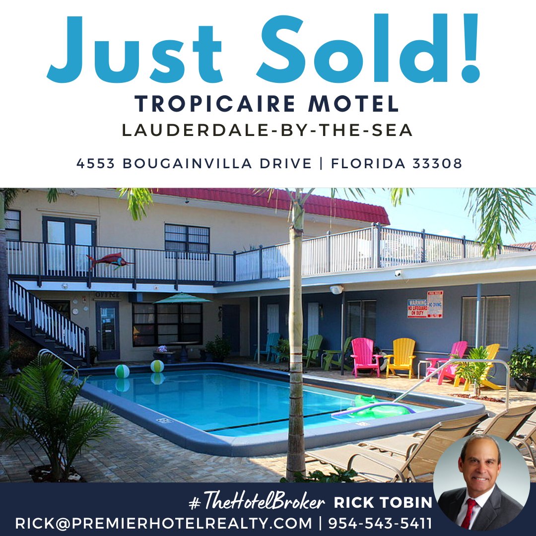 CREPropertyWire's tweet image. We are pleased to announce that Premier Hotel Realty has successfully sold the Tropicaire Motel in Lauderdale-By-The-Sea, Florida ☀️

👉 Thinking of selling your property? Contact Rick Tobin for a confidential consultation! 954-543-5411