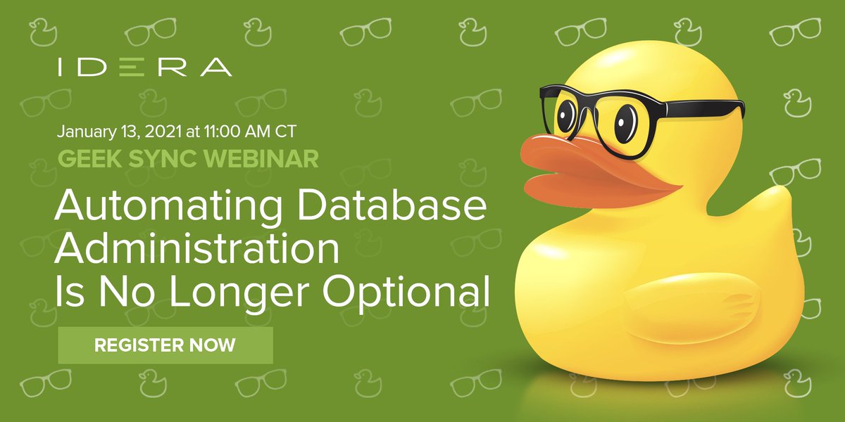 Idera_Software's tweet photo. Kick-start your New Year with our #GeekSync webinar! Join @craigmullins for Automating Database Administration Is No Longer Optional on Wednesday, January 13. Register here: https://t.co/rWcbbodcoZ https://t.co/xxE7Tmyk7P