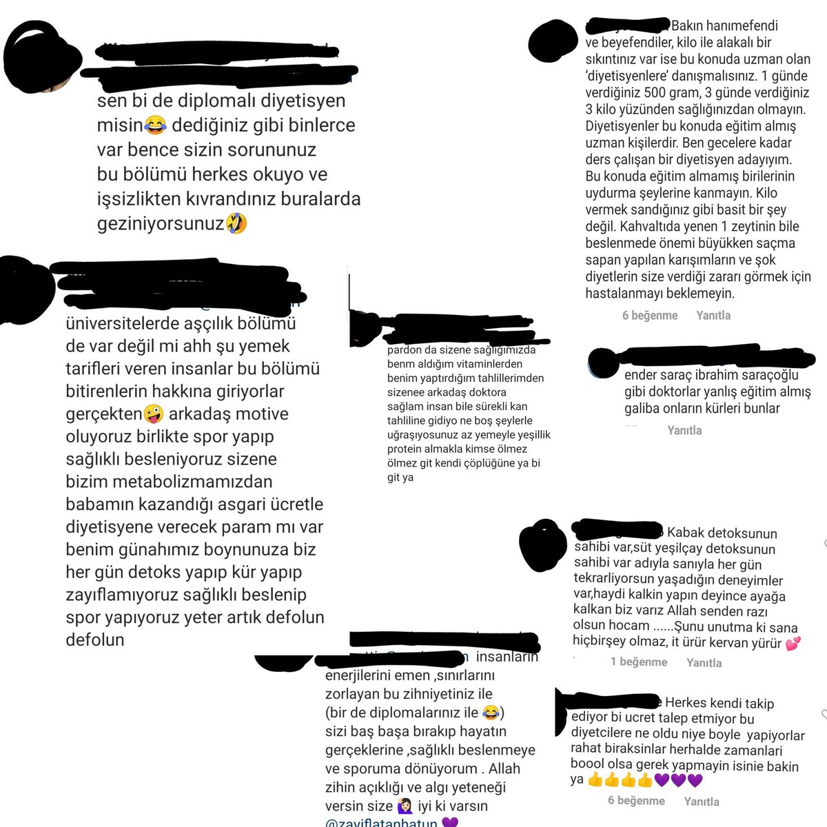 Böyle insanlar ve böyle bir zihniyet oldukça (ki çoğalmaya da devam ediyorlar )benim hiç mi hiç hakettiğimiz yerlere gelebilme ümidim kalmıyor, azda olsa olan ümidim yok olup gidiyor malesef 😐
#DiyetisyenlikKanunuŞart 
#DiyetisyenlikKanunuSart