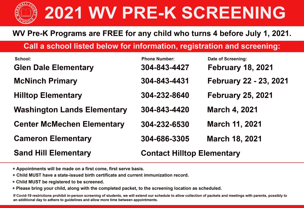 Marshall Co Schools Marshall County Schools Will Begin 21 22 Pre K Registration On Tuesday January 19 21 For Children Who Turn 4 Years Old By July 1 21 More Information Along