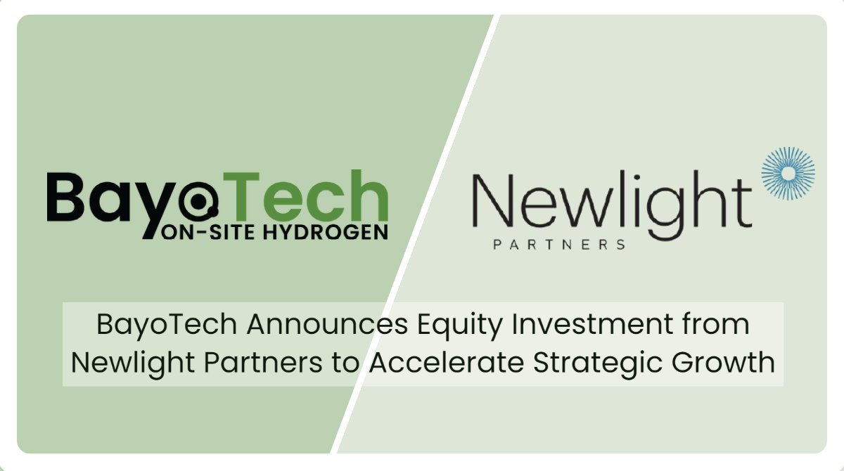 It's going to be an exciting year for <a href="/H2Bayo/">BayoTech Hydrogen</a>! We are pleased to announce an equity investment of up to $157 million from Newlight Partners with participation from Cottonwood Technology Funds, Sun Mountain Capital &amp; <a href="/FortistarRNG/">Fortistar RNG</a>. #Hydrogen

Press Release: bit.ly/39hYoeT