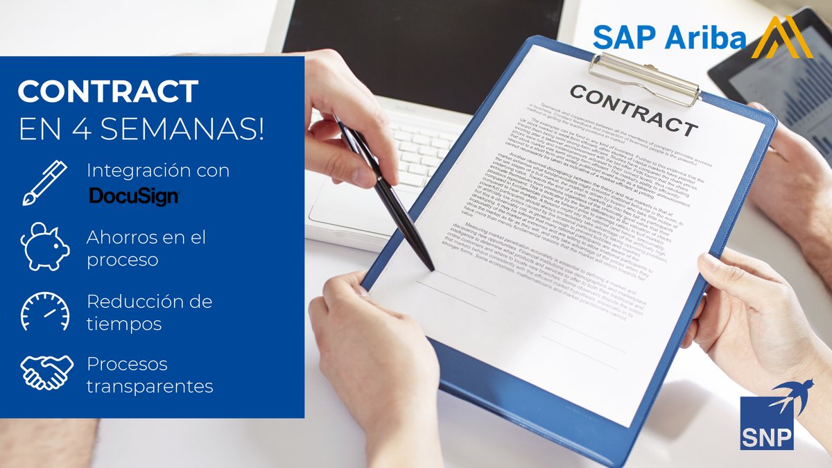 SNPLatam's tweet image. SAP Ariba Contract en 4 semanas es una solución paquetizada accesible que permite crear contratos colaborativamente, integrar #DocuSing y así ahorrar tiempo y dinero en los procesos de aprovisionamiento.

Conozca la solución: hubs.ly/H0DdjGS0