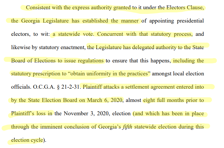 This is really well done. Not only does it highlight the distinction between "Manner" of choosing electors ("statewide election") and the particular processes used to implement the manner, but it emphasizes that the legislature delegated that authority by statute