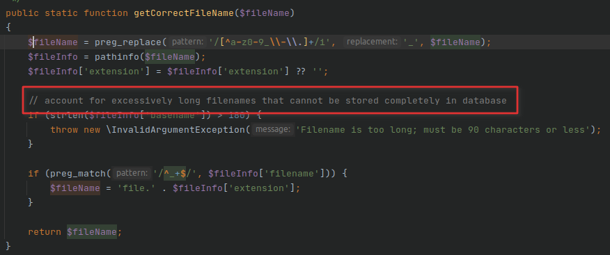 MagentoNinja's tweet photo. Magento 2 core team logic with file uploads:
- allow 255 characters to be saved in database
- check if file-name has over 90 characters, if it does, throw an error instead
- add a nice comment about it in the code
#magento #magento2 #buggento #php #ecommerce #coding #development https://t.co/D9ZTDewpu6