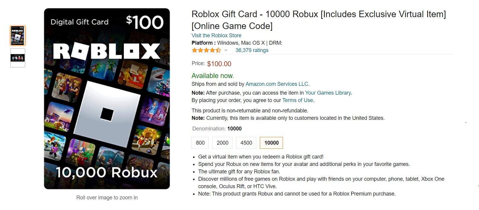 Roblox Gift Card - 4,500 Robux [Online Game Code]