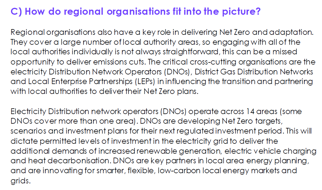 Really interesting para here about important of regional organisations like Local Enterprise Partnerships and especially Distribution Network Operators.By occupying the 'in between' space between local & national, they also occupy a critical role for coordination and learning.