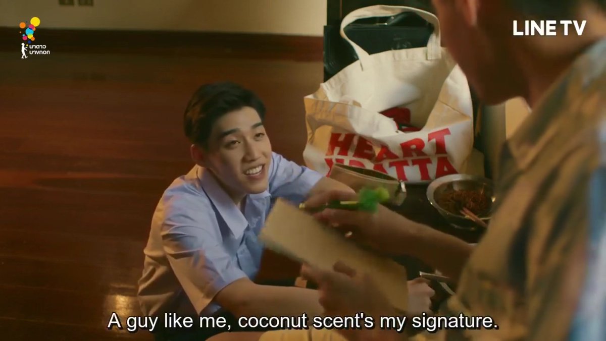 Jumping to episode two, Teh discovered that Oh Aew uses coconut-scented pens and once again indicated his hate for the smell of coconuts 