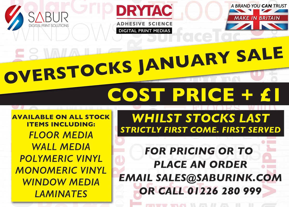 Saburdigital's tweet photo. Save £££'s on @drytac stock medias for a very limited time!!!!

#printandcut #drytac #metamark #vehiclewraps #signsandgraphics #polymericvinyl #customgraphics #saburdigital https://t.co/ly9faykm15