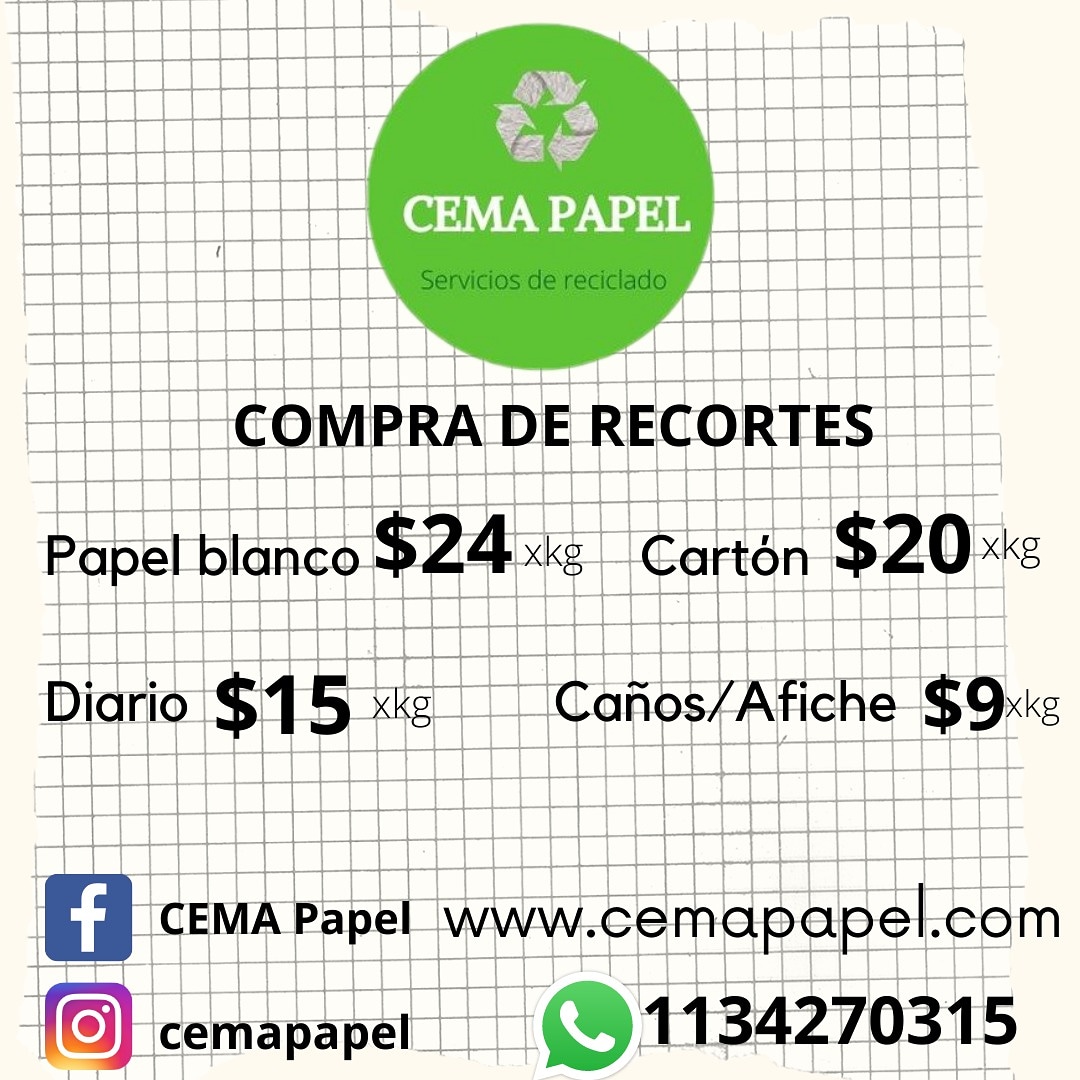 Grafico Productivo herida CEMA PAPEL al Twitter: "Nuevos precios de compra de recorte #papel  #comprapapel #kilo #reciclaje #reciclajeorgánico #reciclaje #reciclar  #reciclable #recicloyrecupero #recicled #reciclados #reciclandoando  #reciclareutilizareduce #paper #diario #revista ...