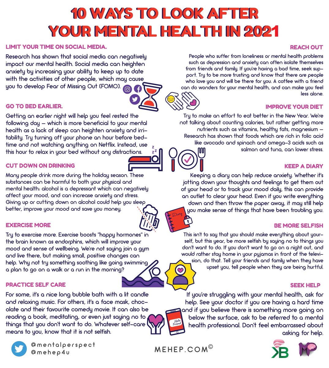 Looking After Your #MentalHealth in 2021:
✨Practice #selfcare. For some people it could be a warm bath with relaxing music.
✨For others, it could be reading a book, watching a movie, or just saying no to things you do not want to do. 
✨Taking care of yourself is not selfish.