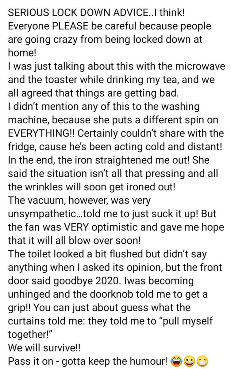 Lockdown Advice... (just for fun) 

#humor #humour #joke #jokeoftheday #madeuslaugh #joker #jokesfordays #memes #funnymemes #funnyquotes #lockdown #lockdown2021 #jokes #jokesdaily #poststomakeyoulol