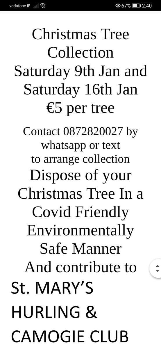 This may be of interest to anyone out there that needs a tree disposed of, we will collect it from in front of your home; please share: