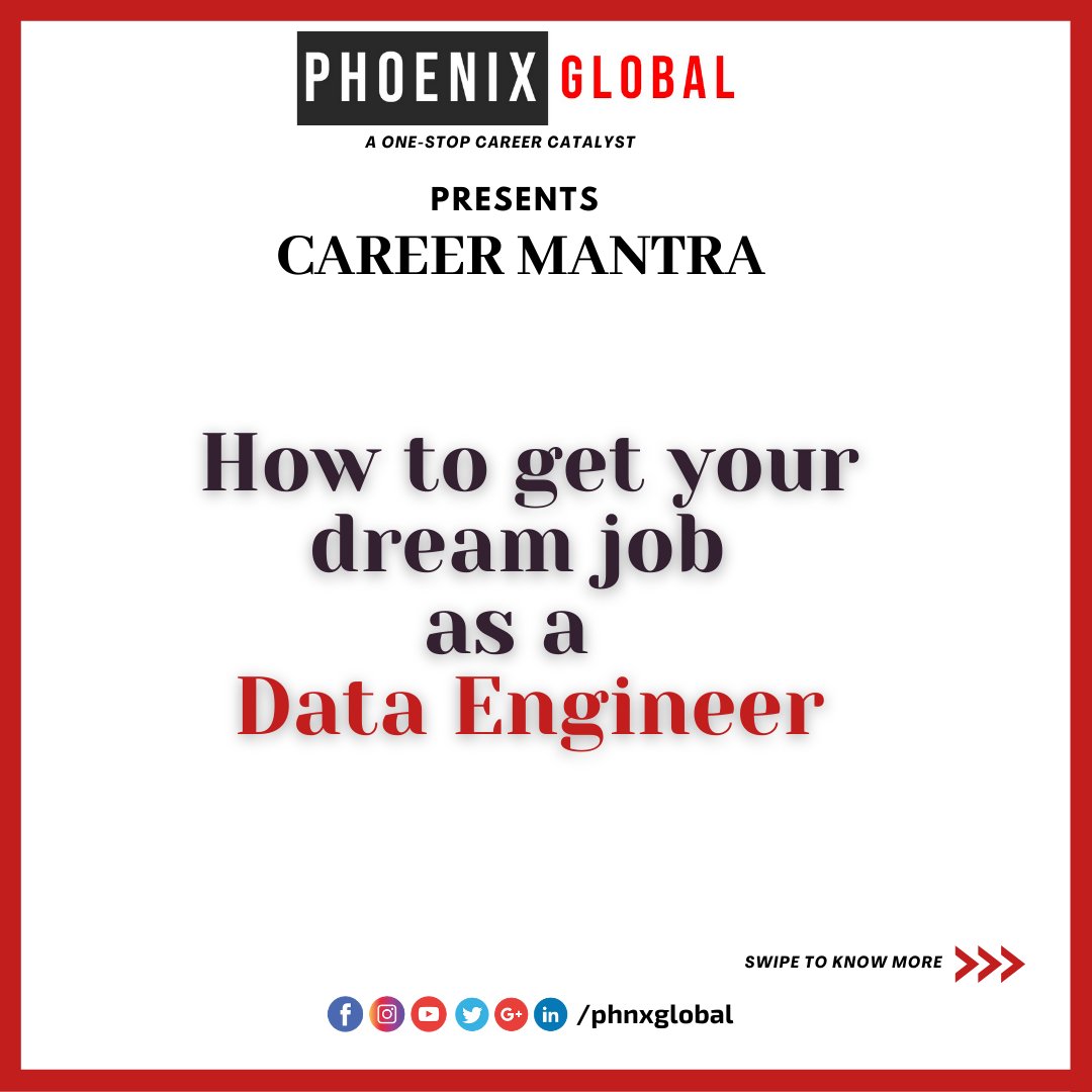 PhnxGlobal's tweet photo. PHOENIX GLOBAL presents Career Mantra for the week “How to get your dream job as a Data Engineer ?”
#dataengineer #datascience #machinelearning #python #dataanalytics #data #bigdata #programming #datascientist #technology #coding #analytics #tech #dataanalysis #business https://t.co/Pz5K97OUH3