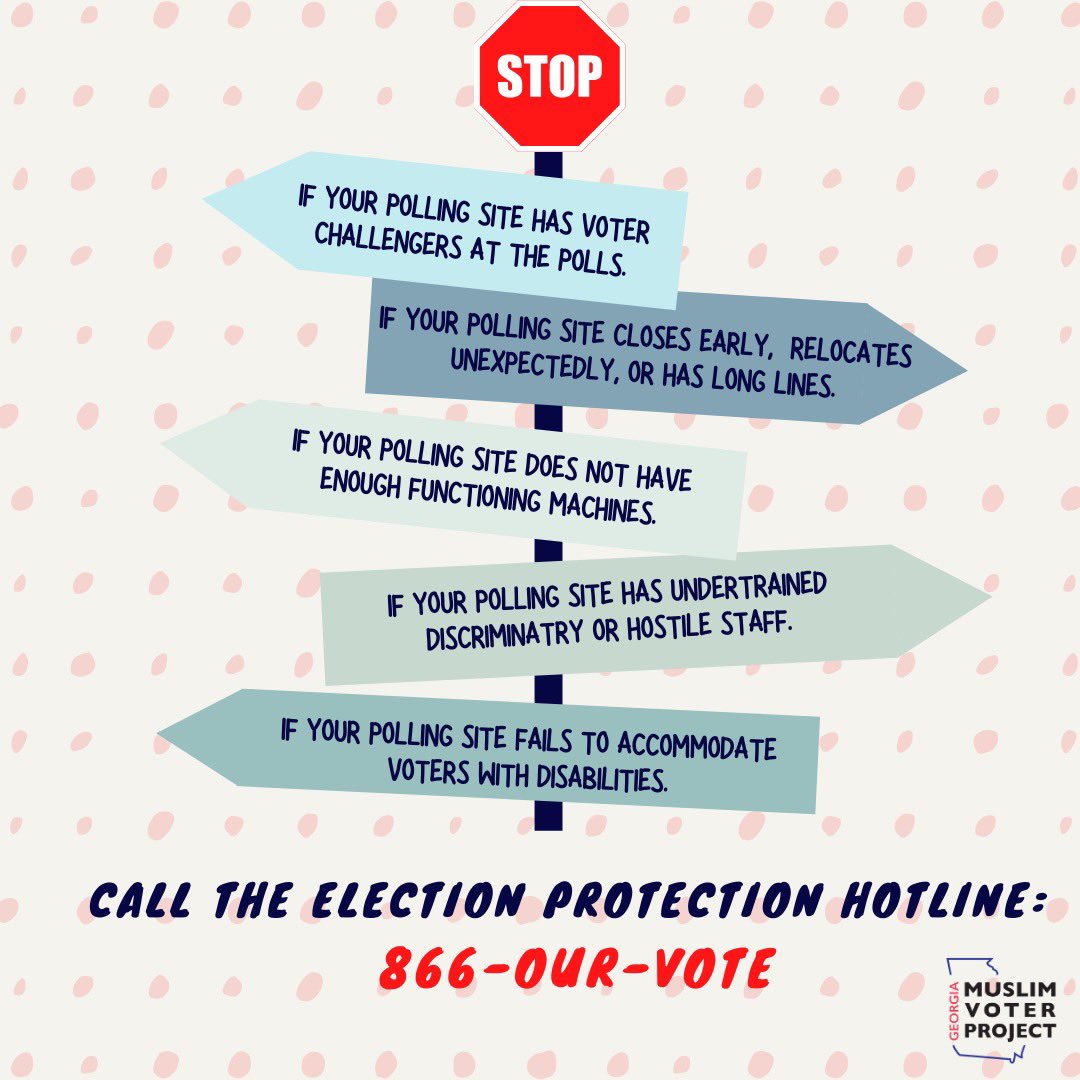 See something unusual at the polls? Call the #ElectionProtection Hotline at 866-OUR-VOTE!

#electionday #gapol #gasen #GAvote