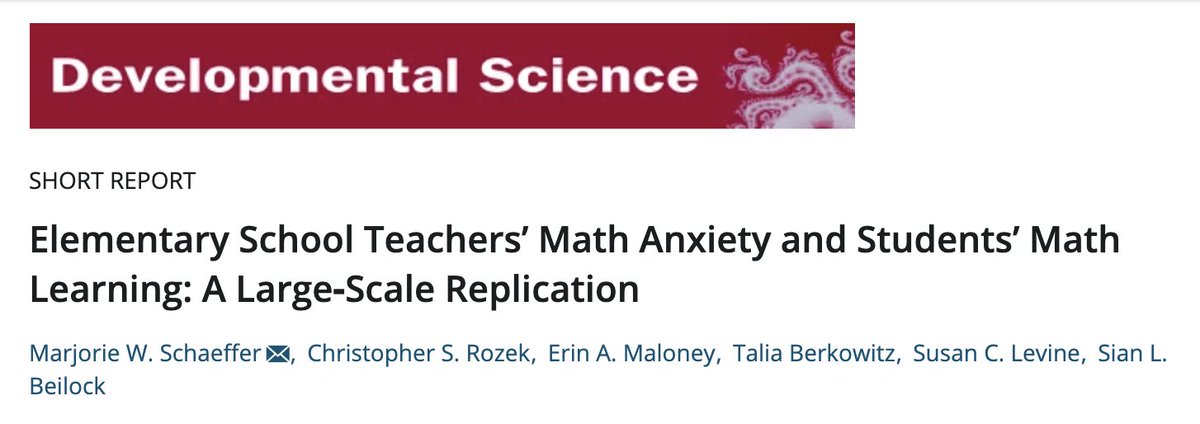 This is why it is so important to attend to elementary teacher's mindsets and remove maths anxiety - more important research from @sianbeilock