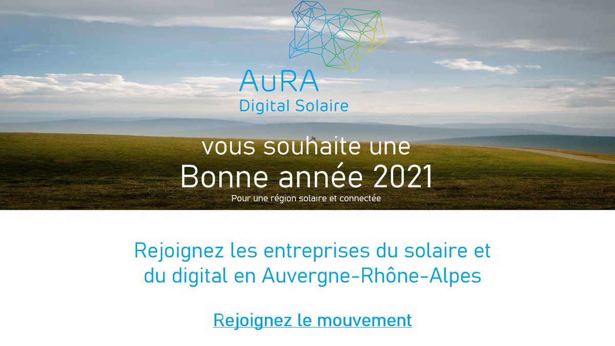 Le syndicat #AuRA <a href="/digital_solaire/">AuRA Digital Solaire</a> vous adresse ses meilleurs voeux pour l'année 2021 ! Rejoignez les 120 #professionnels qui font la #TransitionEnergetique en <a href="/auvergnerhalpes/">Auvergne-Rhône-Alpes</a> dès maintenant👉Plus d'infos ici : bit.ly/2LkOVLh